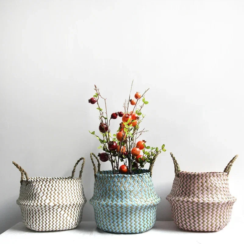 Handwoven Seagrass Storage Baskets-Decorative and Versatile Woven Bins