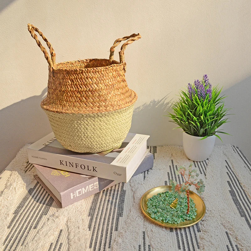 Handwoven Seagrass Storage Baskets-Decorative and Versatile Woven Bins