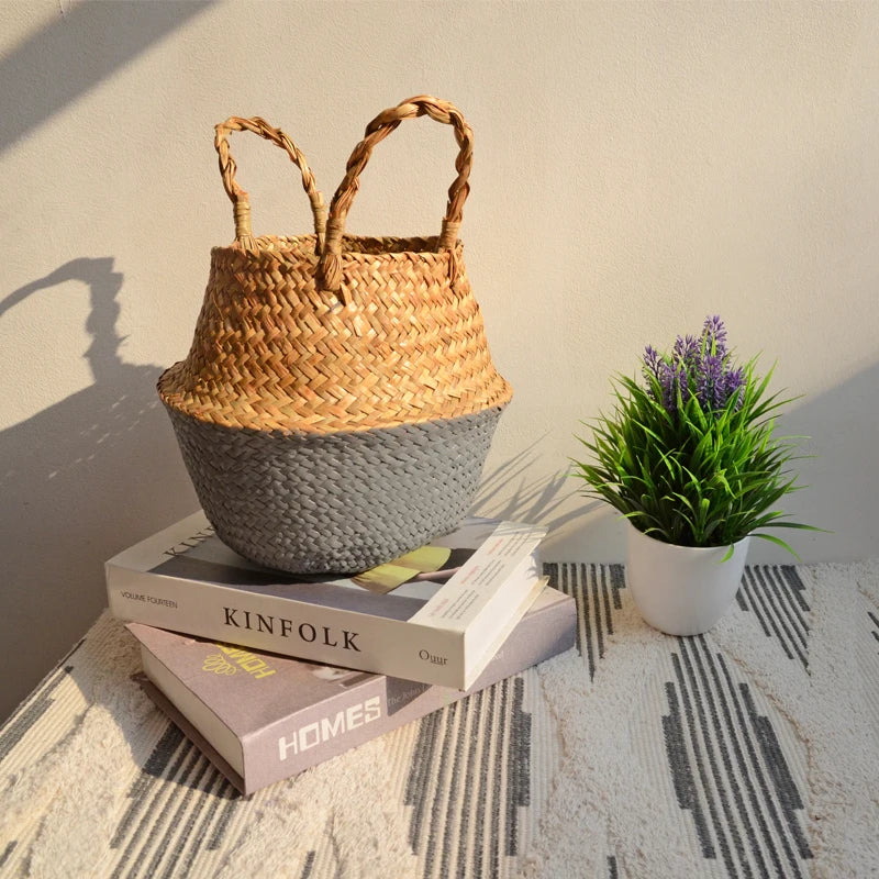 Handwoven Seagrass Storage Baskets-Decorative and Versatile Woven Bins