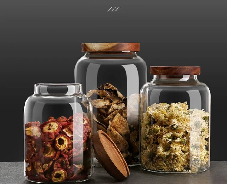 Rustic Glass Storage Jar with Wooden Lid for Pantry Essentials