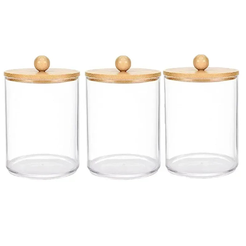 Storage Organizer Holder Canister Apothecary Jars with Lid for Cotton Rounds Acrylic Cosmetic Candy Snacks Desktop Storage Box