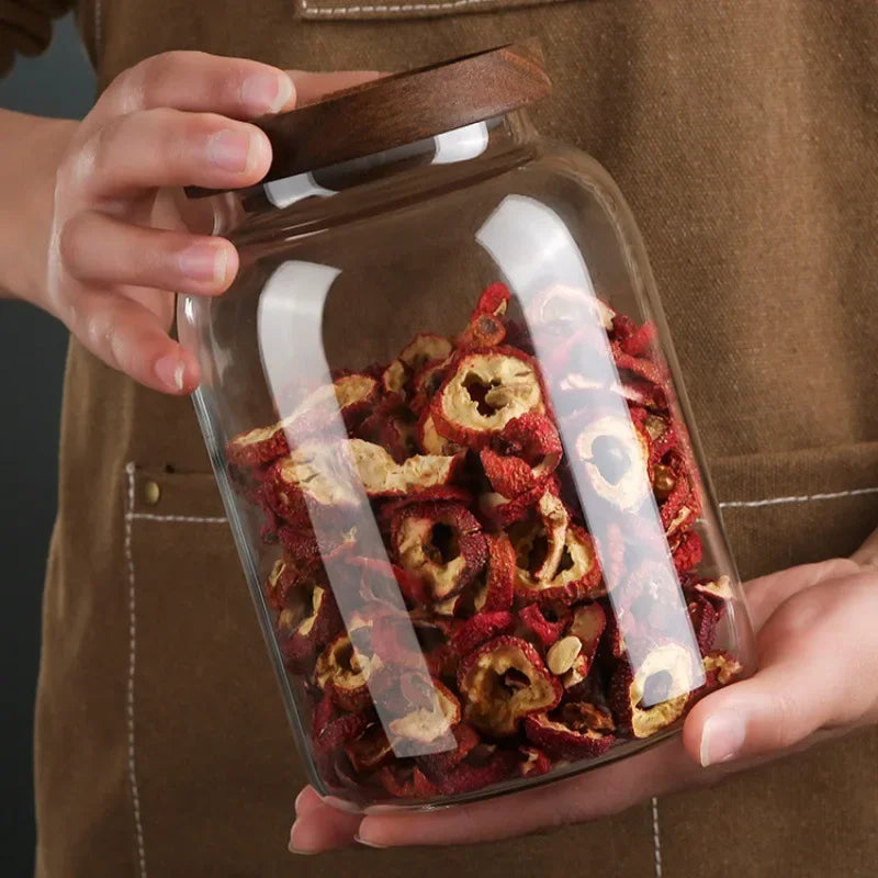 Rustic Glass Storage Jar with Wooden Lid for Pantry Essentials