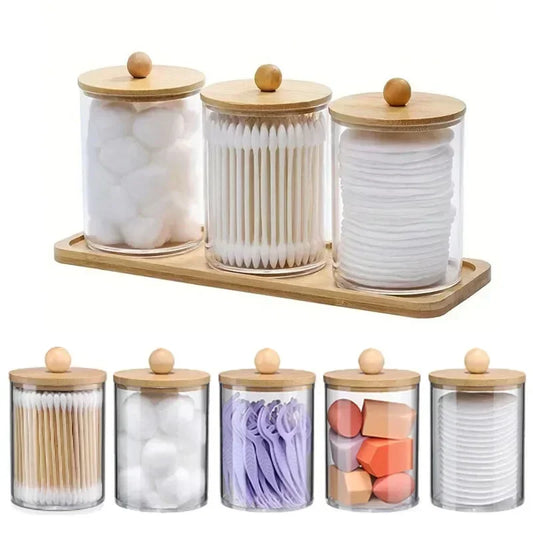 Storage Organizer Holder Canister Apothecary Jars with Lid for Cotton Rounds Acrylic Cosmetic Candy Snacks Desktop Storage Box