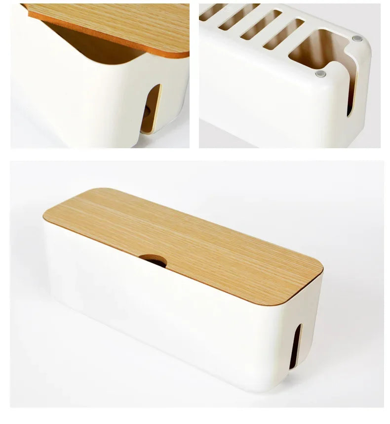 Wire Storage Box with Bamboo Lid