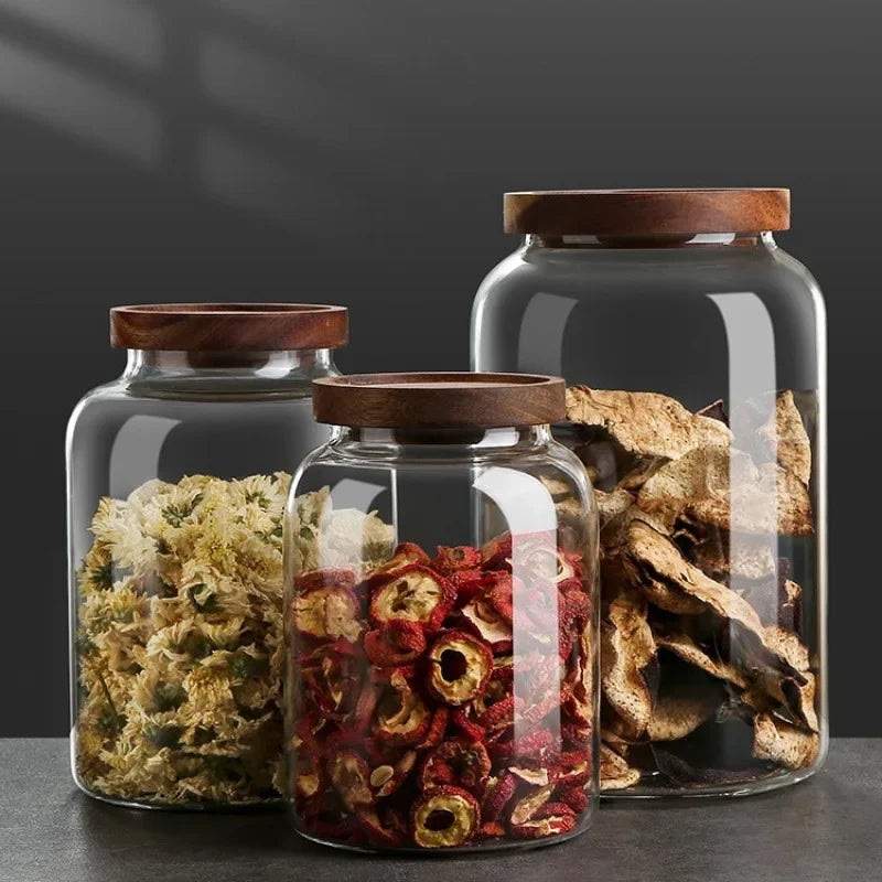 Rustic Glass Storage Jar with Wooden Lid for Pantry Essentials