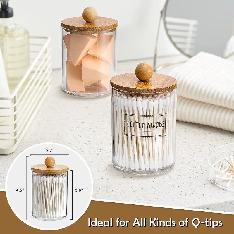 Storage Organizer Holder Canister Apothecary Jars with Lid for Cotton Rounds Acrylic Cosmetic Candy Snacks Desktop Storage Box